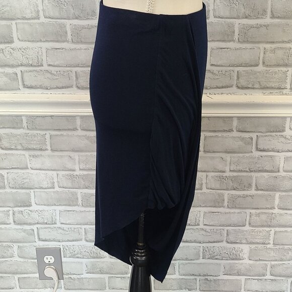 SW3 Bespoke Navy Blue Jersey Knit Asymmetrical Skirt NEW Small Raw Hem - Picture 4 of 7
